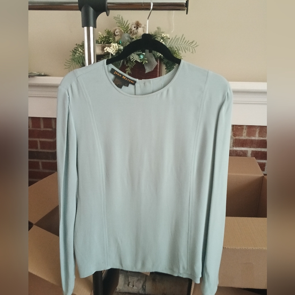 100% Silk Soft Blue Women's Blouse